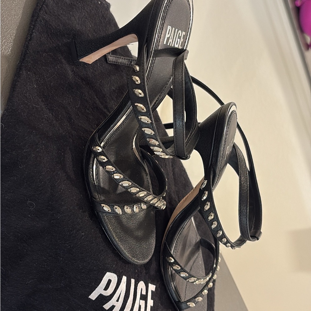 PAIGE Black Studded Strappy Heels